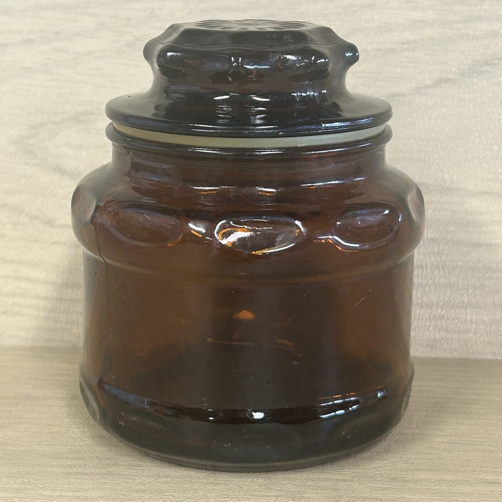 Vintage Dark Brown Amber Glass Apothecary Canister Spice Jar Starburst Lid - Picture 4 of 8